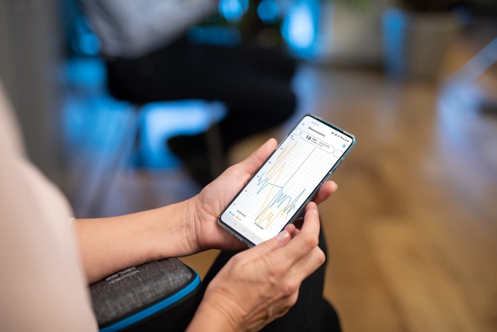 HOME2 mobile app showing IOP trends ready to share